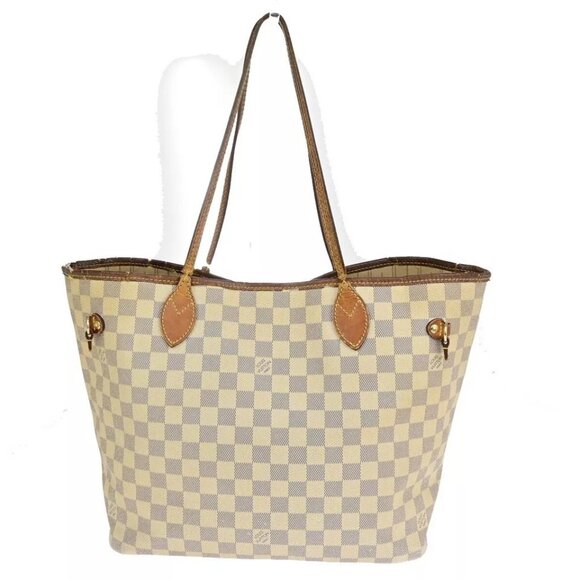 LOUIS VUITTON Neverfull MM Shoulder Tote Bag Damier Azur White - Picture 1 of 16